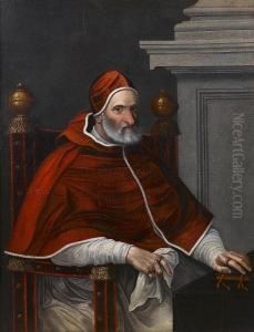 Portrait Of Pope Pius Iv, Three-quarter-length, Seated At A Draped Table