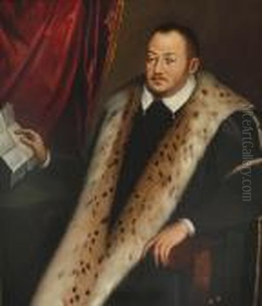 Portrait Of Francesco I De' 
Medici, Three-quarter-length, In Black Costume With Fur Trim, Holding A 
Letter, Seated Before A Red Curtain - view 1