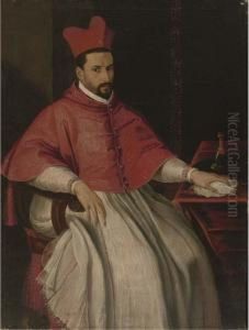 Portrait Of A Cardinal, Seated, Three-quarter-length, At Atable by Scipione Pulzone