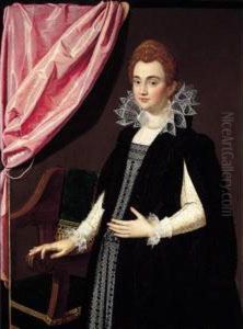A Trompe L'oeil Portrait Of A 
Noblewoman, Possibly Maria De' Medici, Three-quarter Length, Standing 
Before A Chair