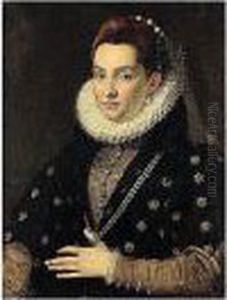 Portrait Of A Lady, Possibly 
Lucrezia Colonna, Half Length, Wearing A Black Dress With Gold Sleeves 
And High Lace Ruff