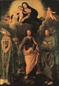 The Madonna And Child Appearing 
To Saint Petronius Of Bologna, Theapostle Saint James The Greater, And 
Saint Francis Of Assisi by Biagio Pupini
