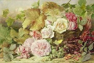 Peonies Roses and Hollyhocks by Mary Elizabeth Duffield