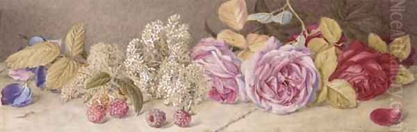Roses and spiroea - view 1