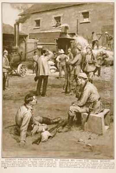 Germans forcing a French farmer to thresh his corn for their benefit 2 - view 1