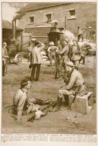 Germans forcing a French farmer to thresh his corn for their benefit 2 by Frank Dadd