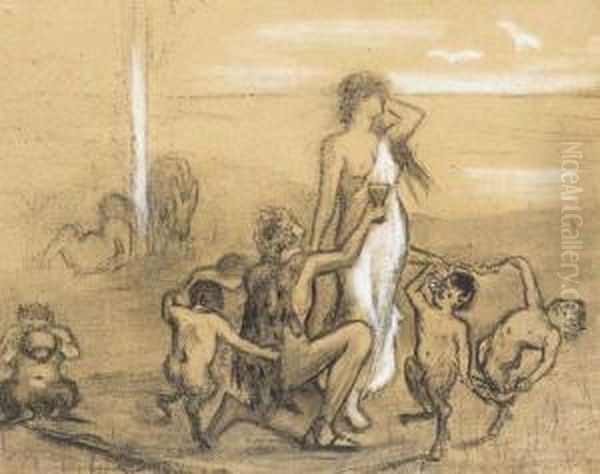 Mythological Scene: Goddess And Satyrs With Barque Beyond - view 1