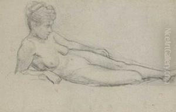 Life Study: Reclining Nude With Her Hair Up - view 1