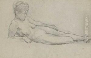 Life Study: Reclining Nude With Her Hair Up by Sarah Henrietta Purser