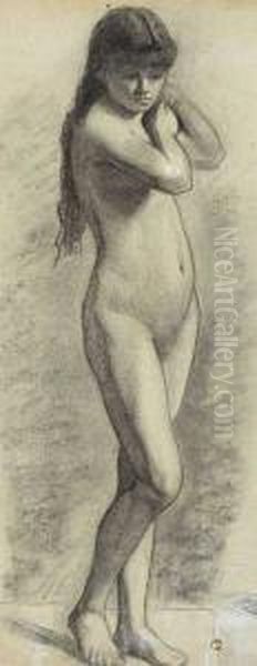 Life Study: Young Girl Standing; Study Of Feet And Legs In Lower Corner - view 1