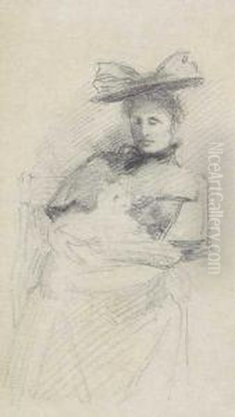 Woman With Large Hat And Dog In Her Lap - view 1