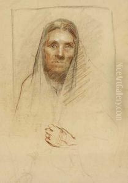 Head Of An Old Woman With A Shawl Over Head - view 1