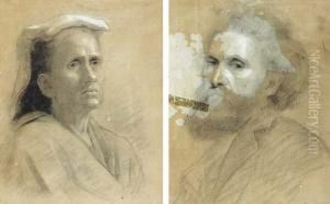 Aged Italian Peasant Woman And Bearded Italian Peasant Man (a Pair) by Sarah Henrietta Purser