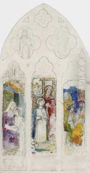 Study For A Three-light Stained Glass Window: Scenes From The Life Of Mary - view 1