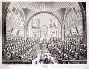 The Lord Mayor Aldermen and Common Council in the Council Chamber Guildhall London by Richard Dighton
