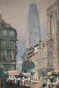 Market at the Foot of the Tour de Beurre Rouen by Adrien Dauzats