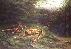 Foxes waiting for the prey by Carl Friedrich Deiker