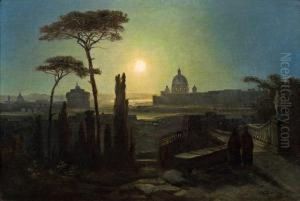 Blick Auf Rom Bei Nacht by Josef Carl Berthold Puttner