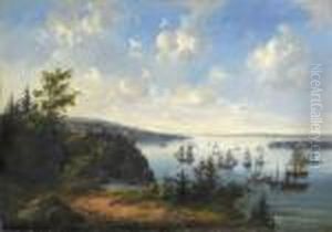 An Amercian Port View Said To Be San Franciso Harbor by Josef Carl Berthold Puttner