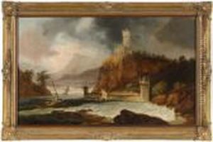 Sudlandische Kustenszene Bei Aufziehendem Wetter. by Josef Carl Berthold Puttner