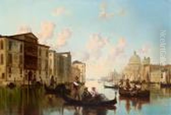 Venezia - Canale Animato Dal
Passaggio Delle Gondole Con Santa Maria Della Salute Sullo Sfondo - view 1