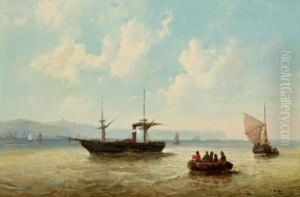 Raddampfer Und Segelschiff Vor Der Kuste Von Dover by Josef Carl Berthold Puttner