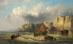 Fishing And Sailing Boats Moving Along The Coast