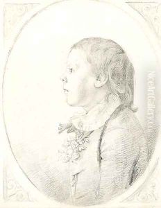 Portrait of a boy, bust-length with a posy in his buttonhole by George Dance