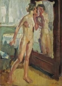 Weiblicher Akt Vor Spiegel by Leo Putz