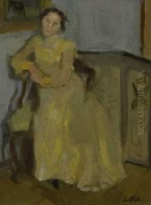 Sitzende Dame Vor Einem Paravent. Um 1900 by Leo Putz