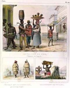The Iron Collar Negroes Working in the Rain and Carrying Tiles three illustrations from Voyage Pittoresque et Historique au Bresil by Jean Baptiste Debret