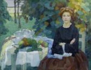 "im Herbstlichen Garten". 1908 by Leo Putz