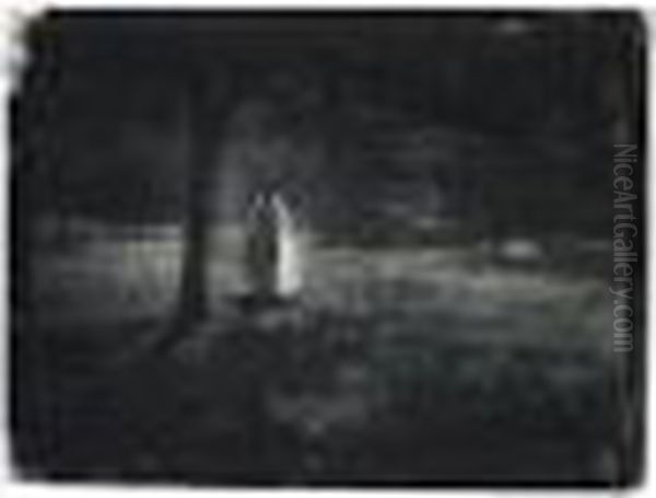 Female Figure Walking Through A Grove Of Trees - view 1