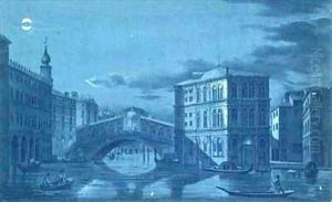 Nocturnal Scene of the Ponte di Rialto Venice by Dalda