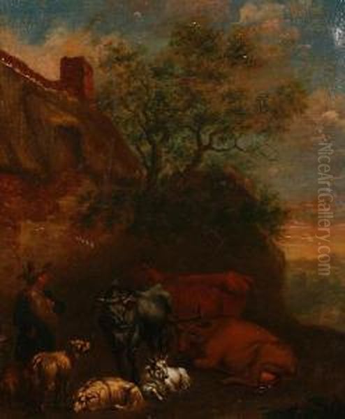 Cattle, Sheep And A Goat In A Landscape - view 1
