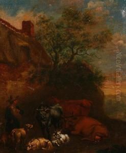 Cattle, Sheep And A Goat In A Landscape