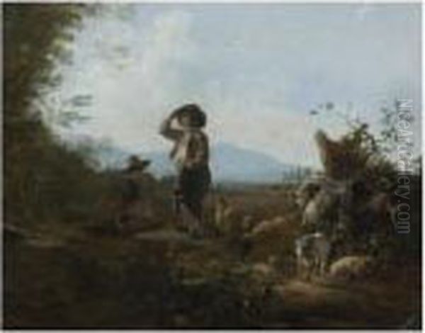 An Italianate Landscape With Shepherds Resting With Their Flock - view 1