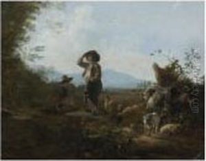 An Italianate Landscape With Shepherds Resting With Their Flock