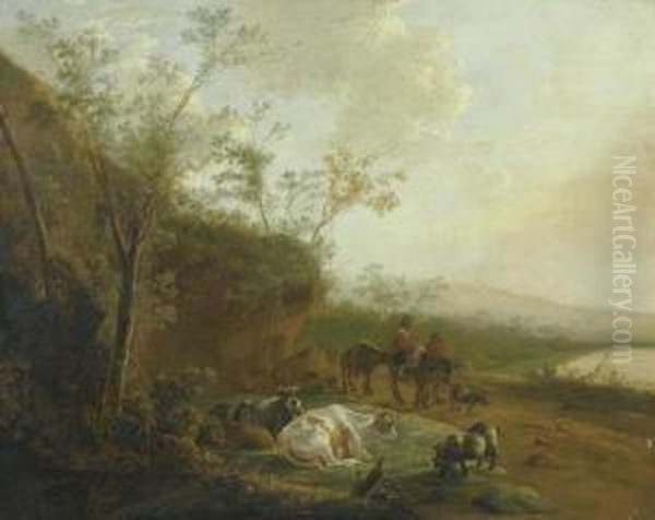 Landscape With Two Herdsmen, Cows And Goats. - view 1