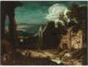 A Wooded Landscape With Travellers Amongst Classical Ruins A Wooded Landscape With Travellers Amongst Classical Ruins