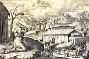 Noah Heeding Gods Instructions to fill the Ark by Etienne Delaune