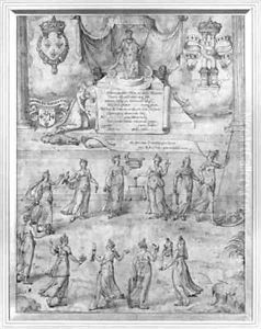 Charles IX 1550-74 enthroned with female allegories by Etienne Delaune