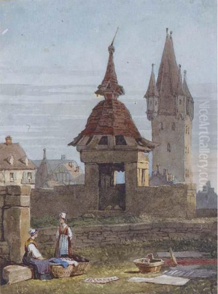 Washerwomen Resting At Dusk; And Travellers By A Well - view 1