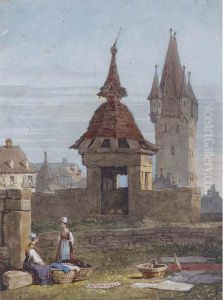 Washerwomen Resting At Dusk; And Travellers By A Well Washerwomen Resting At Dusk; And Travellers By A Well