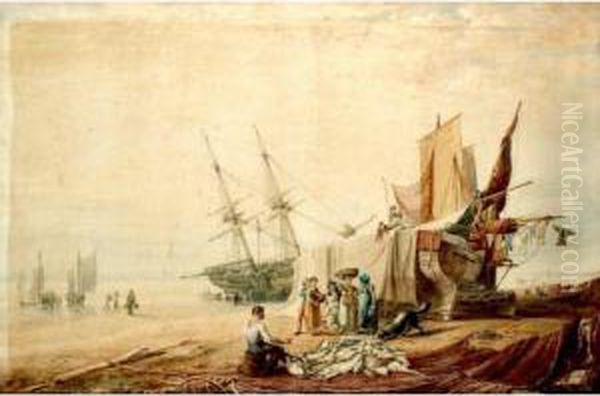 Figures Unloading Boats On The Shore - view 1