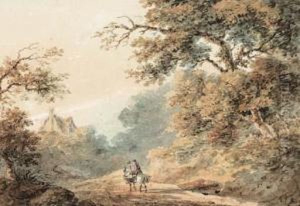 A Figure Riding A Mule, On A Woodland Path - view 1