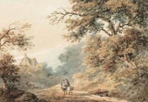 A Figure Riding A Mule, On A Woodland Path