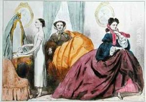 Cartoon satirising the fashion of the crinoline by Paul Emile (or Destouches) Detouche