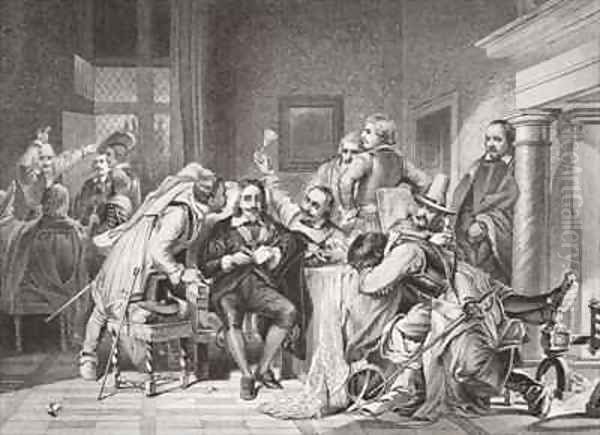 Charles I 1600-49 in the guard room insulted by Oliver Cromwells soldiers - view 1