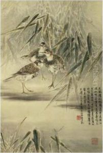 Water Birds Among Frosty Bamboos Water Birds Among Frosty Bamboos